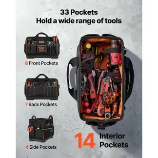 VEVOR Werkzeugtasche 41x23x25cm, Aufbewahrungstasche mit 14 Innen- & 19 Außenfächern, Wasserfester Werkzeug-Organizer aus Polyester mit Schultergurt & Reißverschluss, Werkzeugbeutel für Handwerker VEVOR Werkzeugtasche 41x23x25cm, Aufbewahrungstasche mit 14 Innen- & 19 Außenfächern, Wasserfester Werkzeug-Organizer aus Polyester mit Schultergurt & Reißverschluss, Werkzeugbeutel für Handwerker