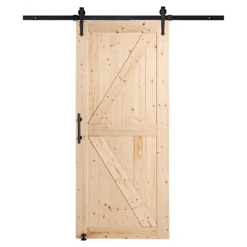 VEVOR Scheunentor und Hardware-Set, 91,4 x 213,4 cm Holz-Schiebetor, sanft und leise, Scheunentor-Set mit 8-in-1-Bodenführung und Türgriff, Fichtenholz-Platte – Bild 9