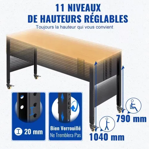 VEVOR Höhenverstellbare Werkbank 122 x 51 x 79 - 104 cm Spanntisch, 720 kg Gewichtskapazität Arbeitstisch, Braun Klappbare Werkzeugbank aus Kaltgewalzter Stahl, Multifunktionswerktisch für Werkstatt – Bild 2