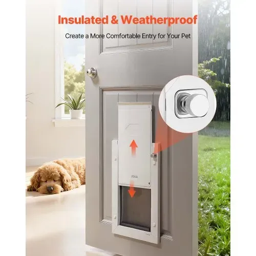 VEVOR Hundeklappe (Mittelgroß) mit Doppelmagnetklappen & Metallrahmen, Wetterfeste Katzenklappe für Innen- und Außentüren, Katzentür Hundetür Haustierklappe Weiß 20,96 x 31,12 cm (Breite x Höhe) – Bild 3