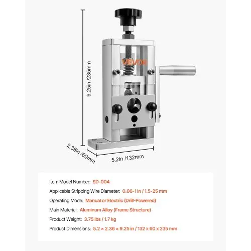 VEVOR Manuelle Kabelschälmaschine, 1,5–25mm, Kupferabisolierer mit Handkurbel/Bohrmaschine, 64Mn gehärtete Klingen, 45# Stahlrollen, Drahtschäler mit Rahmen aus Aluminiumlegierung – Bild 6