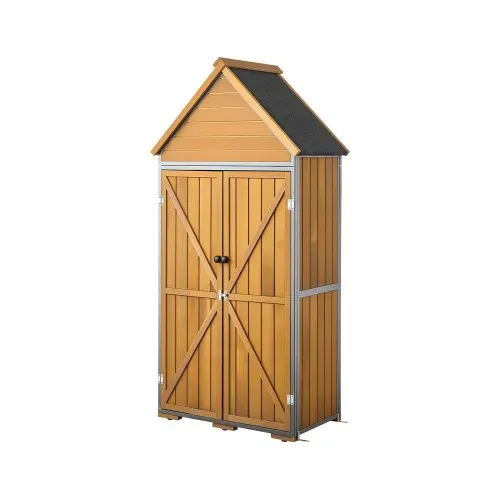 VEVOR Gartenschrank Holz, Geräteschrank mit Abschließbaren Türen, Gerätehaus mit Regalen & Boden, Geräteschuppen, Gartengerätehaus, Werkzeugschrank für Terrasse, Garten / Rasen, 76x43x171 cm – Bild 10