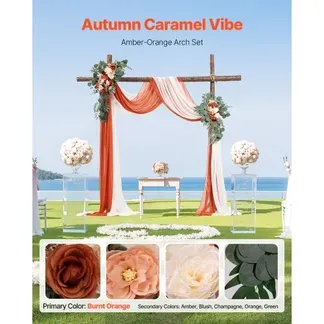 VEVOR Blumenset für Hochzeit Bogen, orangefarbene Blumen für Traubogen mit Vorhängen (4er-Set) – 2 Blumenarrangements, 2 transparente Vorhänge, für Zeremoniensträuße, Empfangshintergrunddekoration VEVOR Blumenset für Hochzeit Bogen, orangefarbene Blumen für Traubogen mit Vorhängen (4er-Set) – 2 Blumenarrangements, 2 transparente Vorhänge, für Zeremoniensträuße, Empfangshintergrunddekoration