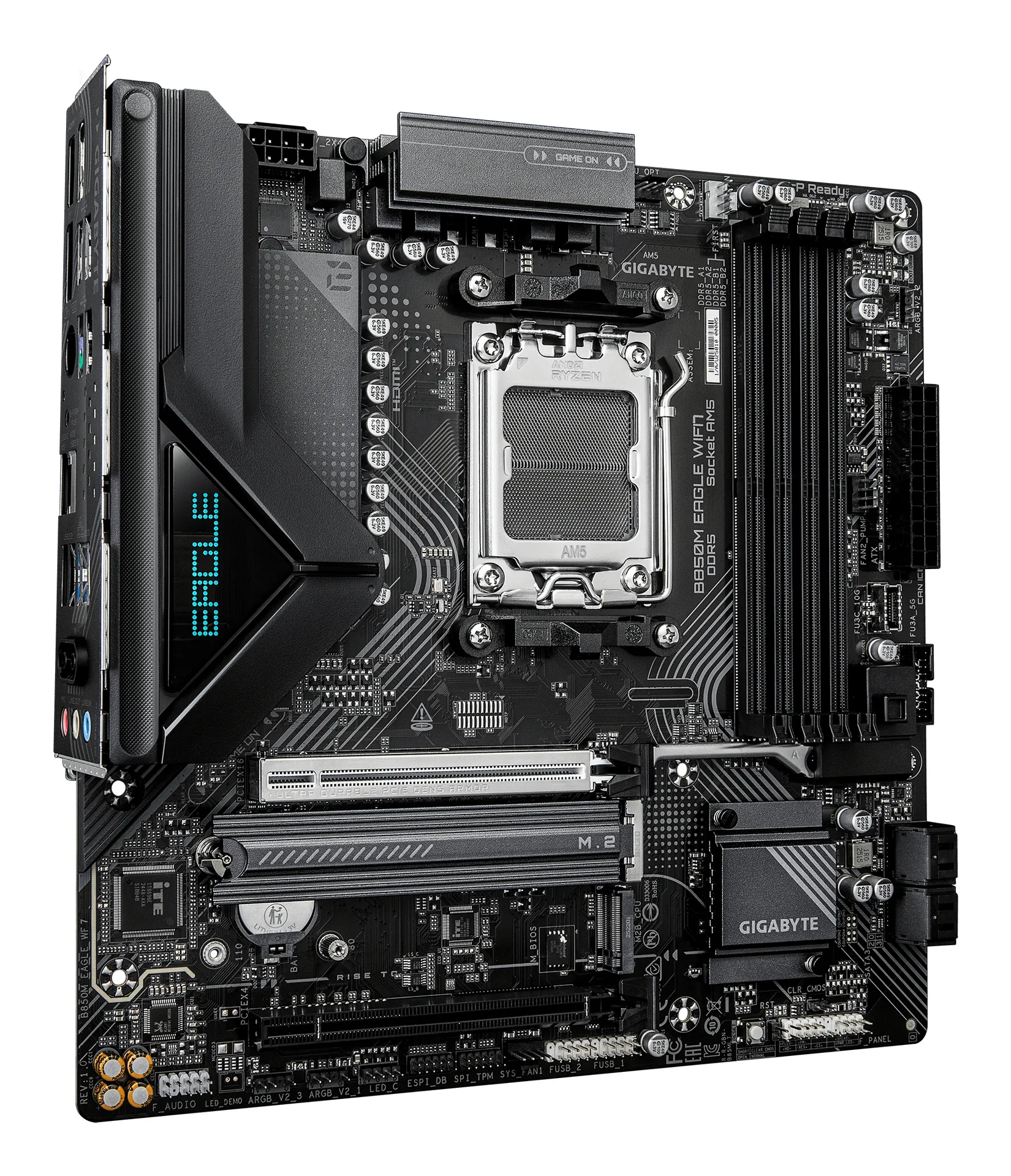 GIGABYTE B850M EAGLE WIFI7 Mainboard – AMD Ryzen 9000 Series CPUs, digitales 8+2+2-Phasen-VRM, bis zu 8200 MHz DDR5 (O.C.), 1× PCIe-5.0-M.2 + 1× PCIe-4.0-M.2, Wi-Fi 7, 2.5-GbE-LAN, USB 3.2 Gen 2 – Bild 3