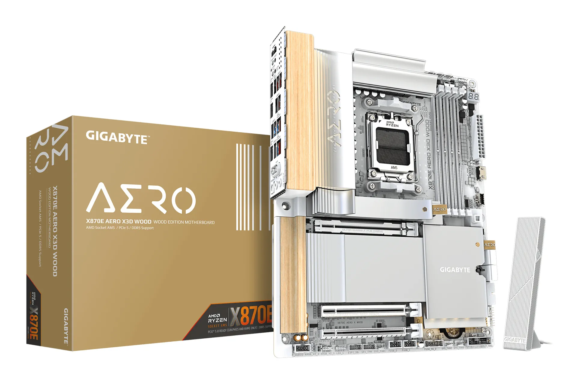 GIGABYTE X870E AERO X3D WOOD Mainboard – Unterstützt AMD Ryzen 9000 CPUs, digitales 16+2+2-Phasen-VRM, bis zu 9000Hz DDR5 (O.C.), 2xPCIe 5.0 + 2xPCIe 4.0, Wi-Fi 7, 5GbE LAN, USB 4 GIGABYTE X870E AERO X3D WOOD Mainboard – Unterstützt AMD Ryzen 9000 CPUs, digitales 16+2+2-Phasen-VRM, bis zu 9000Hz DDR5 (O.C.), 2xPCIe 5.0 + 2xPCIe 4.0, Wi-Fi 7, 5GbE LAN, USB 4
