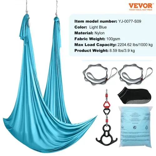 VEVOR Aerial Yoga Hängematte Set 10 x 2,8 m, Blau Aerial Yoga Swing Air Fliegen, Indoor Aerial Yoga Hammock Swing 1000 kg Max. Tragfähigkeit, inkl. Yoga-Socken & Stahlkarabiner & Alu-Drehgelenk – Bild 6