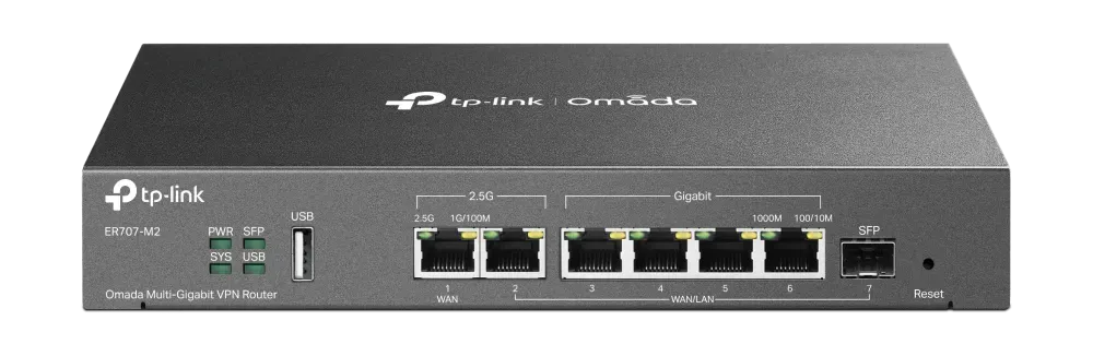 Omada by tp-link ER707-M2 – SafeStream™ Gigabit Multi-WAN VPN Router PORT: 1× 2.5 GbE Omada by tp-link ER707-M2 – SafeStream™ Gigabit Multi-WAN VPN Router PORT: 1× 2.5 GbE