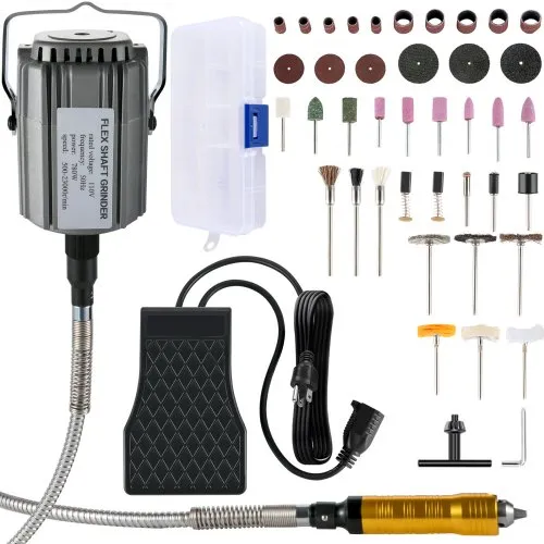 VEVOR Elektrische Drehwerkzeug Flex Shaft Wellen Aufhängung 780 W Schnellschleif Gerät biegsamer Welle, Hängemühle Wellenlänge 100cm, Fußpedal-Steuerung 500-23000U/min, Dreibackenfutt, 45 Stk. Zubehör VEVOR Elektrische Drehwerkzeug Flex Shaft Wellen Aufhängung 780 W Schnellschleif Gerät biegsamer Welle, Hängemühle Wellenlänge 100cm, Fußpedal-Steuerung 500-23000U/min, Dreibackenfutt, 45 Stk. Zubehör