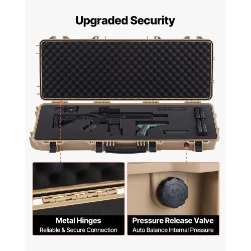VEVOR Waffenkoffer mit Hartschale für Langwaffen, abschließbarer Gewehrkoffer mit vorgeschnittenen Schaumstoffen, Langwaffenkoffer Waffenaufbewahrung rollbar IP67 wasserfest, 109 x 41 x 15,5 cm Khaki – Bild 5