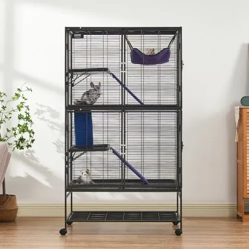 VEVOR 64,6" rollender Frettchenkäfig aus Metall, großer 4-stöckiger Critter Nation-Käfig, Kleintierkäfig mit Rampen und Tablett, einfach aufzubauen für Hausratten, Hamster, Meerschweinchen, Chinchillas, Eichhörnchen, Igel, Hasen – Bild 7