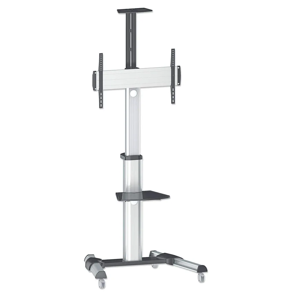 Manhattan Universal Multimedia TV-Ständer auf Rollen, Für Bildschirme von 37" bis 70"* und bis zu 50 kg, -12 ~ 5° neigbar, 90° schwenkbar, Kamerahalterung und AV-Fachboden abnehmbar, schwarz/silber – Bild 2