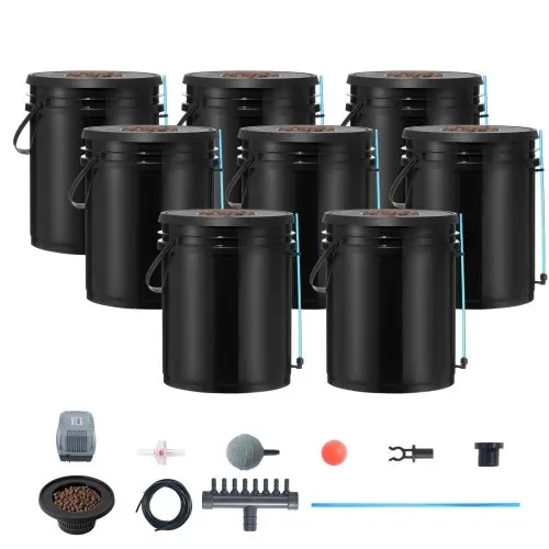 VEVOR DWC Hydroponics Grow System, Hydroponisches Anbausystem, Deep Water Culture 5-Gallonen 8 Eimer, DWC-System mit Luftpumpe, Luftsteinen und Wasserstandsanzeige für Blattgemüse – Bild 8