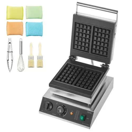VEVOR kommerzielles Waffeleisen Waffelmaschine 2000 W antihaftbeschichtetes belgisches Waffeleisen aus Edelstahl mit Temperatur- und Zeitregelung, für Restaurant Bäckerei Snackbar 2 Stk. Waffeln – Bild 8
