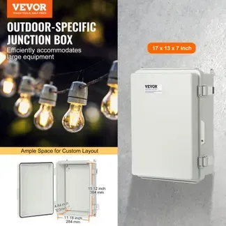 VEVOR Elektrischer Anschlusskasten 430 x 330 x 180 mm, Elektrogehäusekasten aus ABS-Kunststoff mit Scharnierdeckel, Edelstahlverschluss, IP67 staubdicht wasserdicht für Elektroprojekte VEVOR Elektrischer Anschlusskasten 430 x 330 x 180 mm, Elektrogehäusekasten aus ABS-Kunststoff mit Scharnierdeckel, Edelstahlverschluss, IP67 staubdicht wasserdicht für Elektroprojekte