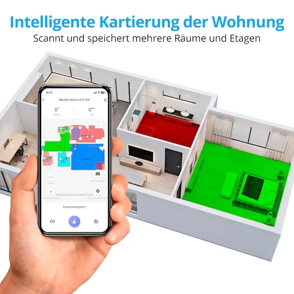MEDION Saugroboter X10 SW, Wischfunktion, Lasernavigation, 2.700 Pa Saugkraft, No Go & Go Bereiche, präzise Kartenerstellung, mehrere Etagen, App-Steuerung – Bild 6