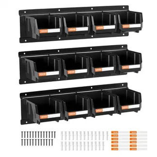 VEVOR Stapelboxen Wandmontage, 137x105x75mm (12er-Pack) & 3 Metallschienen, Sichtlagerboxen für Schrauben, Muttern, Bolzen, Nägel, Werkzeug-Organizer für Werkstatt, Bastelraum, Garage, Schwarz VEVOR Stapelboxen Wandmontage, 137x105x75mm (12er-Pack) & 3 Metallschienen, Sichtlagerboxen für Schrauben, Muttern, Bolzen, Nägel, Werkzeug-Organizer für Werkstatt, Bastelraum, Garage, Schwarz