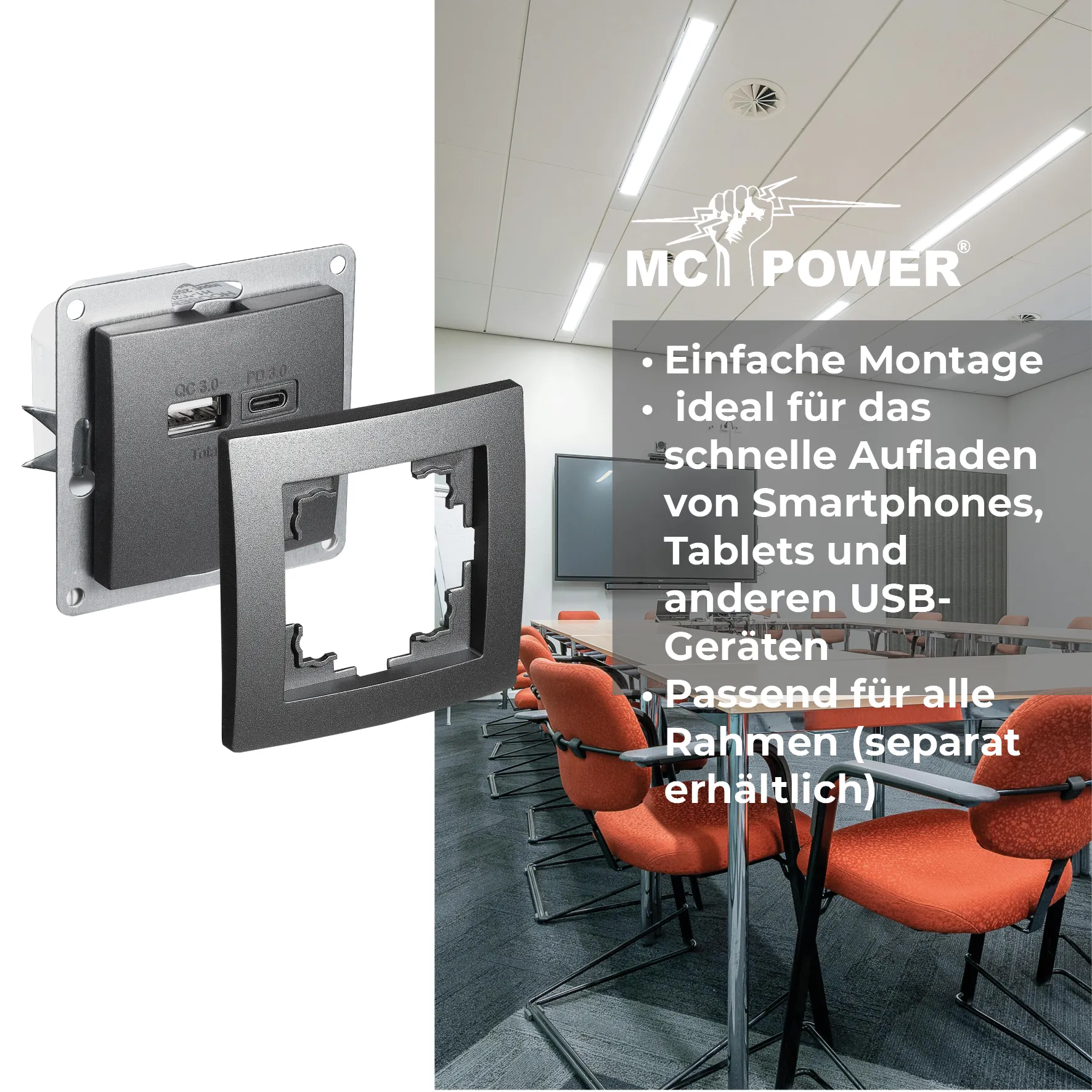 USB-Ladedose McPower ''Flair'' 2-fach, USB-C, PD 3.0 20W, anthrazit – Bild 5