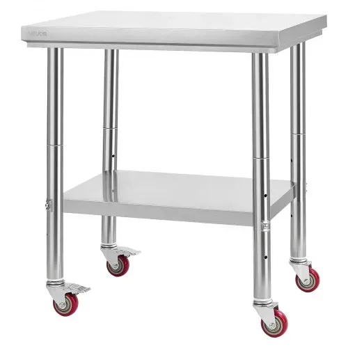 VEVOR Edelstahltisch Arbeitstisch Küchentisch (76 x 60 cm) zur Lebensmittelzubereitung mit Rädern, Zubereitungstisch mit verstellbaren Unterregal für Großküchen Restaurants Hotels Garagen Outdoor – Bild 8