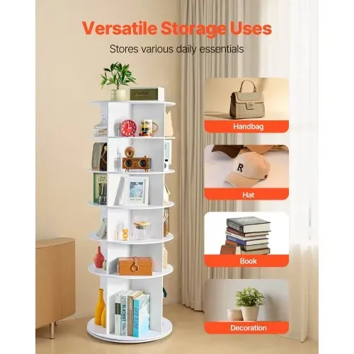 VEVOR Schuhregal Schuhschrank für 24 Paar Schuhe (6-stöckig) 360° drehbar, platzsparende Schuhaufbewahrung, Schuhablage für Schlafzimmer Wohnzimmer Eingangsbereich, Weiß 598 x 598 x 1570 mm – Bild 6