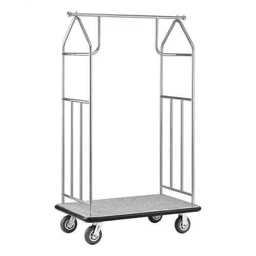 VEVOR Hotelgepäckwagen, 362 kg Tragkraft, Edelstahl-Gepäckwagen, Kofferwagen, Pagenwagen mit grauem Teppichboden und 15 cm großen Gummirädern, ideal für Hotels, Eigentumswohnungen, Resorts, Silber – Bild 8