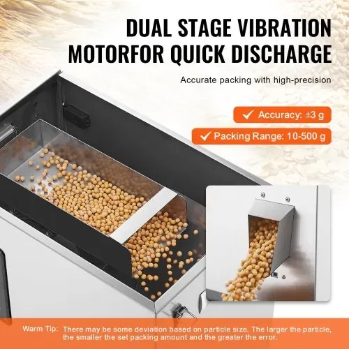 VEVOR Pulverfüllmaschine, 0,022–1,1 lbs/10–500 g, automatische intelligente Partikelwaage, Füllmaschine, Flaschenbeutel, Pulverfüller, Partikelspender für Tee, Samen, Körner, Pulver, Mehl, Bohnen, Gli – Bild 2