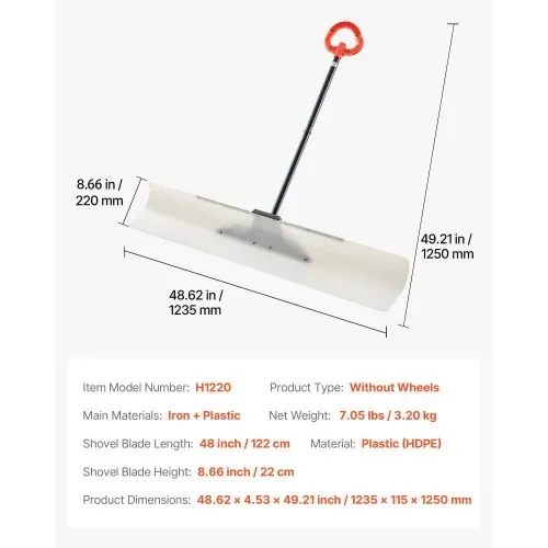 VEVOR Schneeschaufel, 1235x1250 mm Schneeräumer mit ergonomischem Griff, HDPE-Schaufelblatt, Schneeräumwerkzeug, tragbarer Schneeschieber zum Reinigen von Einfahrten, Treppen und Gehwegen – Bild 6