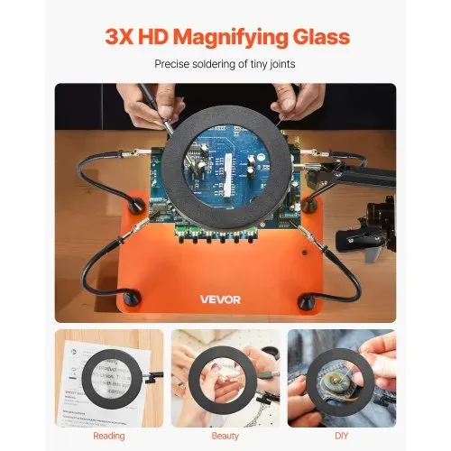 VEVOR Löthilfe Dritte Hand, Magnetische Lötstation, 4 flexible Arme, Werkzeug mit 3-facher LED-Vergrößerungslampe & rutschfester Basis, für elektronische Reparaturen, Basteln, Hobby, Heimwerken VEVOR Löthilfe Dritte Hand, Magnetische Lötstation, 4 flexible Arme, Werkzeug mit 3-facher LED-Vergrößerungslampe & rutschfester Basis, für elektronische Reparaturen, Basteln, Hobby, Heimwerken