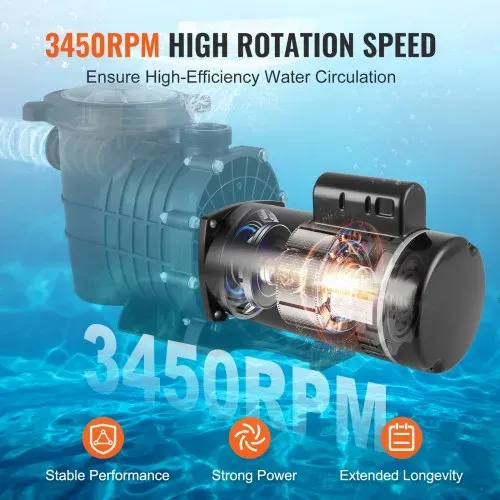 VEVOR 1.5 PS Poolpumpenmotor, 56Y Rahmen, 115V((12.8 Ampere))/230V(6.4 Ampere) 3450 U/min, 60Hz, 1.1 Betriebsfaktor, 90μF/250V Kondensator, CCW Rotation Vierkantflansch Ersatzmotor – Bild 2