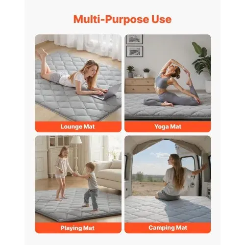 VEVOR japanische Futon-Matratze (2032 x 1524 x 63,5 mm), faltbare Tatami (Queen Size), Bodenmatratze mit Aufbewahrungstasche & Befestigungsmaterial, 9-lagige Schlafmatte für Meditation Yoga, Grau – Bild 6