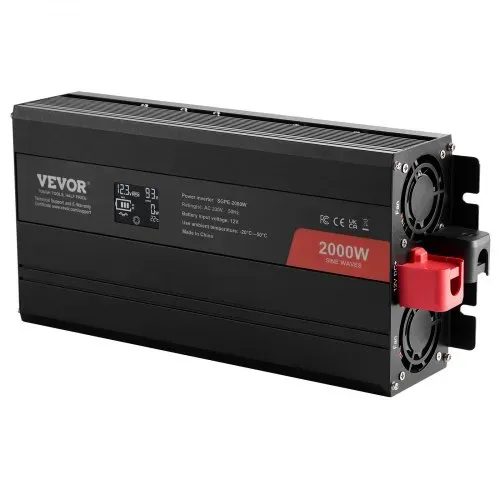 VEVOR Wechselrichter mit reiner Sinuswelle 2000W DC 12V AC 230V Spannungswandler mit 2 AC-Steckdosen 2 USB-Anschlüssen 1 Typ-C-Anschluss LCD-Display und Fernbedienung für mittelgroße Haushaltsgeräte – Bild 8