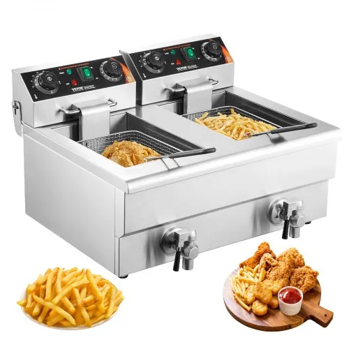 VEVOR kommerzielle Fritteuse, elektrische 3 kW Tischfritteuse mit Doppeltank & Korb, 2 x 11 L Doppel-Ölfritteuse aus Edelstahl, Zeit- und Temperaturregelung, für Küche Restaurants VEVOR kommerzielle Fritteuse, elektrische 3 kW Tischfritteuse mit Doppeltank & Korb, 2 x 11 L Doppel-Ölfritteuse aus Edelstahl, Zeit- und Temperaturregelung, für Küche Restaurants