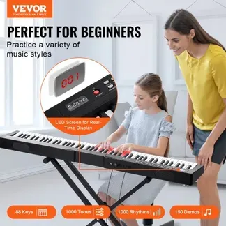 VEVOR Digitales Klavier mit 88 Tasten, halbgewichtete Tasten, Klavierset mit verstellbarem Ständer, integrierten Lautsprechern, Sustain-Pedal, Kopfhörern, Bluetooth, MIDI, USB für Anfänger VEVOR Digitales Klavier mit 88 Tasten, halbgewichtete Tasten, Klavierset mit verstellbarem Ständer, integrierten Lautsprechern, Sustain-Pedal, Kopfhörern, Bluetooth, MIDI, USB für Anfänger