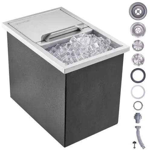 VEVOR 26,7 L Drop-in-Eisbox, 456 x 304 x 371 mm Edelstahl-Eiskühler, Kommerzieller Eisbehälter mit Schiebedeckel, Eingebaute Eisspeichertruhe, Abflussrohr & Ablassstopfen im Lieferumfang Enthalten VEVOR 26,7 L Drop-in-Eisbox, 456 x 304 x 371 mm Edelstahl-Eiskühler, Kommerzieller Eisbehälter mit Schiebedeckel, Eingebaute Eisspeichertruhe, Abflussrohr & Ablassstopfen im Lieferumfang Enthalten