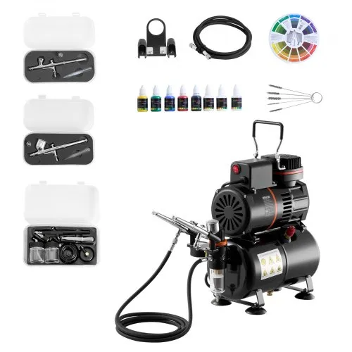 VEVOR Airbrush Set 1/6 PS mit Kompressor & Tank, Dual-Action 3 Airbrush-Pistolen mit 3 Düsen (0,3/0,3/0,5 mm) & Schlauch & Acrylfarbe & 2 Ventilatoren, für Kuchendekoration Modellmalerei Nagelkunst VEVOR Airbrush Set 1/6 PS mit Kompressor & Tank, Dual-Action 3 Airbrush-Pistolen mit 3 Düsen (0,3/0,3/0,5 mm) & Schlauch & Acrylfarbe & 2 Ventilatoren, für Kuchendekoration Modellmalerei Nagelkunst