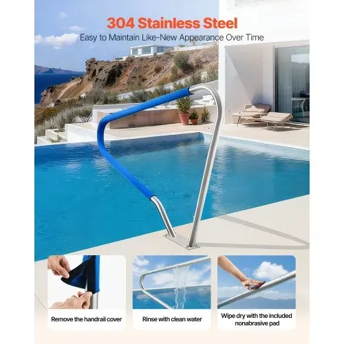 VEVOR Schwimmbad Handlauf, 1220x100x915mm, Tragfähigkeit 100kg, Pool Haltegriff aus Edelstahl 304, abnehmbare rutschfeste Hülle, umfangreiches Zubehör, für Poolbereiche, Wasserparks & Spa-Zentren – Bild 2