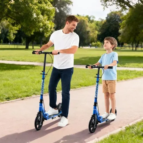 VEVOR Scooter (2 Räder) ab 8 Jahren, Cityroller Kinderroller Straßenroller mit höhenverstellbarem Lenker & rutschfestem Deck & Handbremse, faltbarer Tretroller bis zu 100 kg, Schwarz + Blau – Bild 7
