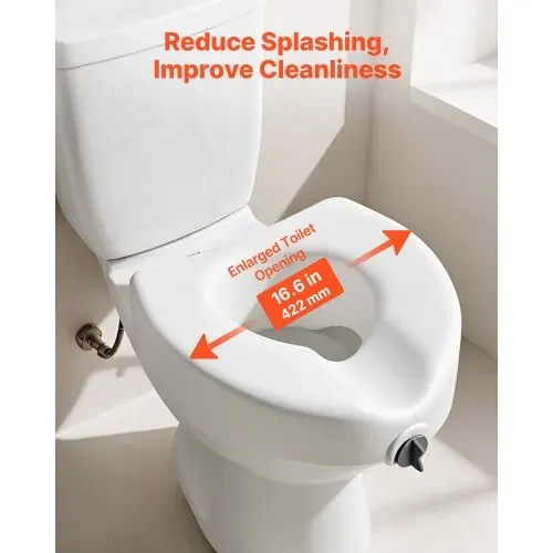 VEVOR Toilettensitzerhöhung Toilettenerhöhung (158 kg Tragkraft) 127 mm Hubhöhe, erhöhter Toilettensitz mit vergrößerter Öffnung für ältere Menschen Senioren, längliche & runde Schüsseln – Bild 4