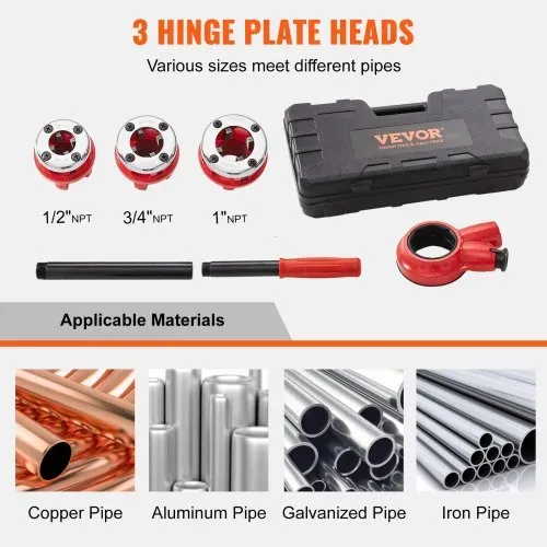 VEVOR Gewindeschneidkluppe Set, 1/2 Zoll NPT, 3/4 Zoll NPT, 1 Zoll NPT, Gewindeschneider, Rohrschneider Set mit 3 NPT-Matrizen, Aufbewahrungskoffer für verzinkte Aluminium-, Eisen- & Kupferrohre VEVOR Gewindeschneidkluppe Set, 1/2 Zoll NPT, 3/4 Zoll NPT, 1 Zoll NPT, Gewindeschneider, Rohrschneider Set mit 3 NPT-Matrizen, Aufbewahrungskoffer für verzinkte Aluminium-, Eisen- & Kupferrohre