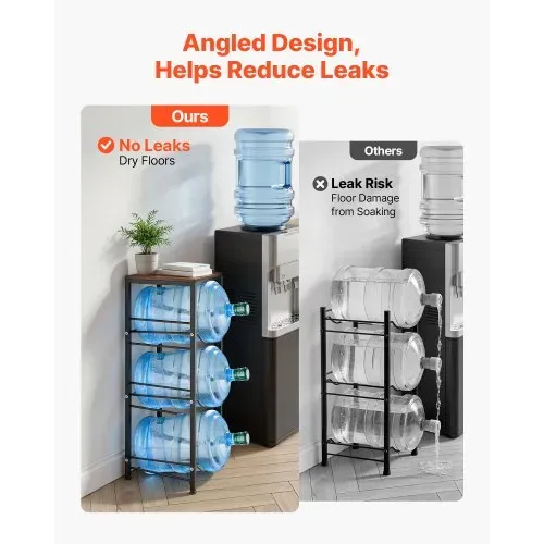 VEVOR Wasserkrughalter Metall, 4-Stufig, für 3 Wasserflaschen, Wasserkrugregal mit Ablagefach, Wasserspenderregal Wasserbehälterregal für Küche, Büro & Wohnzimmer, Schwarz & Braun – Bild 3