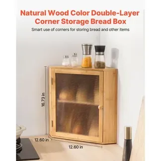 VEVOR Eck-Brotkasten doppellagiger Brotbehälter Brotbox Organizer aus Holz für selbstgebackenes Brot, Aufbewahrungsbehälter mit gewellter Acryl-Türplatte, Brotaufbewahrung Lagerung Natur VEVOR Eck-Brotkasten doppellagiger Brotbehälter Brotbox Organizer aus Holz für selbstgebackenes Brot, Aufbewahrungsbehälter mit gewellter Acryl-Türplatte, Brotaufbewahrung Lagerung Natur