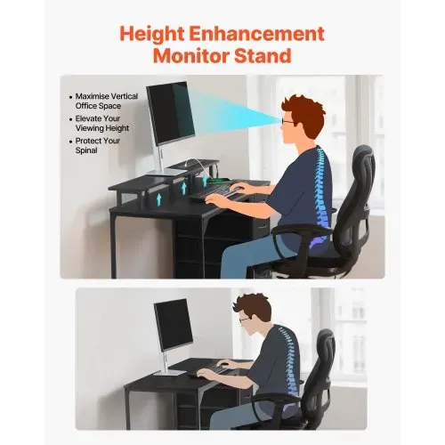 VEVOR Computertisch Bürotisch Schreibtisch mit intelligenten LED-Leuchten & Steckdosen, Arbeitstisch mit 4 großen Schubladen & Monitorständer, Arbeitszimmer Wohnzimmer Homeoffice Schwarz – Bild 4