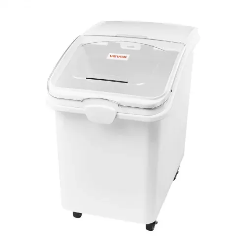 VEVOR Reisbehälter 120 L PP Vorratsbehälter mit Sichtfenster und 4 Rollen, für Getreide, Reis (90 kg), Müsli und Mehl (66 kg), mit Schiebedeckel, Großer Entnahmeöffnung, Schaufel, Tierfutterbehälter – Bild 8