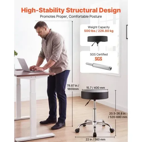VEVOR Rollhocker 226,8 kg, Bürohocker mit PU-Rolle, Drehhocker Höhenverstellbar, Ergonomischer Sitz aus PU-Leder mit Dicker Polsterung, 360° Drehbar, für Salon, Klinik & Arztpraxis, 2er-Set VEVOR Rollhocker 226,8 kg, Bürohocker mit PU-Rolle, Drehhocker Höhenverstellbar, Ergonomischer Sitz aus PU-Leder mit Dicker Polsterung, 360° Drehbar, für Salon, Klinik & Arztpraxis, 2er-Set