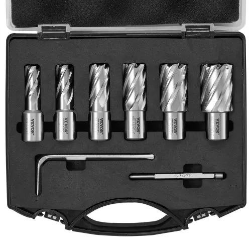 VEVOR Kronenbohrer-Set Metall 6 tlg. 1/2, 9/16, 11/16, 13/16, 15/16, 1-1/16 Zoll Kernbohrer-Satz 25,4 mm Schnitttiefe Ringschneider-Set, aus M2AL-Schnellarbeitsstahl Zubehör für Magnetbohrmaschinen VEVOR Kronenbohrer-Set Metall 6 tlg. 1/2, 9/16, 11/16, 13/16, 15/16, 1-1/16 Zoll Kernbohrer-Satz 25,4 mm Schnitttiefe Ringschneider-Set, aus M2AL-Schnellarbeitsstahl Zubehör für Magnetbohrmaschinen