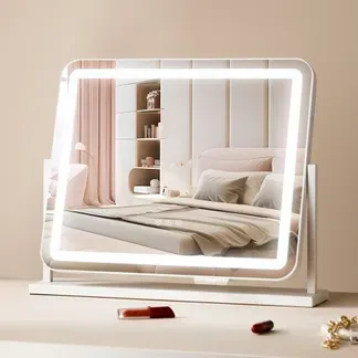 VEVOR Hollywood Schminkspiegel mit Beleuchtung, Kosmetikspiegel mit 3 Farbbeleuchtungsmodi, Schminkspiegel mit LEDs & 5-facher Vergrößerung, USB, Smart-Touch-Steuerung, 360°-Drehbar, 547x447mm VEVOR Hollywood Schminkspiegel mit Beleuchtung, Kosmetikspiegel mit 3 Farbbeleuchtungsmodi, Schminkspiegel mit LEDs & 5-facher Vergrößerung, USB, Smart-Touch-Steuerung, 360°-Drehbar, 547x447mm