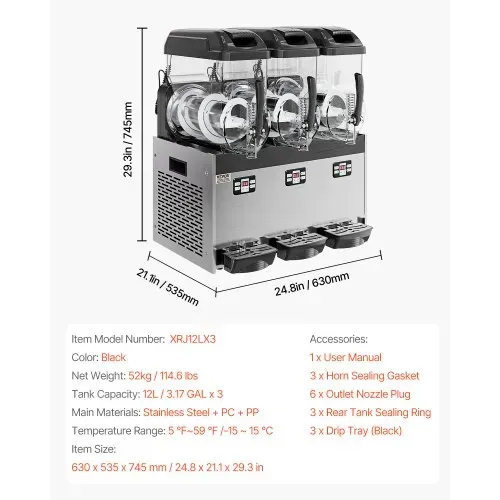 VEVOR kommerzielle Slusheis Maschine 12 L x 3 Dreifachtank-Maschine für gefrorene Getränke, 144 Tassen Edelstahl Slush-Eis-Maschine mit Tastenfeld Softeis Maker für Partys Restaurants Cafés Bars – Bild 6