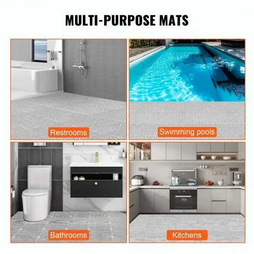 VEVOR Ineinandergreifende Fliesen 55 Stk. Bodenfliesen Drainage-Bodenfliesen, Bodenfliesen 30 x 30 cm Außenbereich Quadratische Bodenfliesen Terrasse PVC Bodenfliesen Badezimmer, Pool, Toilette, Grau – Bild 5