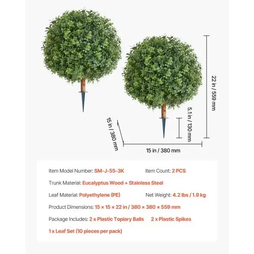 VEVOR Künstliche Formschnitt-Buchsbäume mit Erdspieß, 2er-Set 559 mm Kunstpflanze, Dekopflanze, für Dekoration, Veranda, Außen- & Innenbereich, Terrasse, Garten, Balkon, Hinterhof – Bild 6