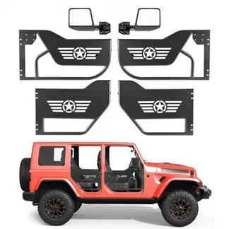 VEVOR Röhrentüren 4-türig, Kompatibel mit Jeep Wrangler JL JLU & Gladiator JT 4XE (2018–2026), Offroad-Rohrrahmentüren (Sternmuster) aus Stahl (Vorne & Hinten) mit DOT-zertifizierten Außenspiegeln VEVOR Röhrentüren 4-türig, Kompatibel mit Jeep Wrangler JL JLU & Gladiator JT 4XE (2018–2026), Offroad-Rohrrahmentüren (Sternmuster) aus Stahl (Vorne & Hinten) mit DOT-zertifizierten Außenspiegeln