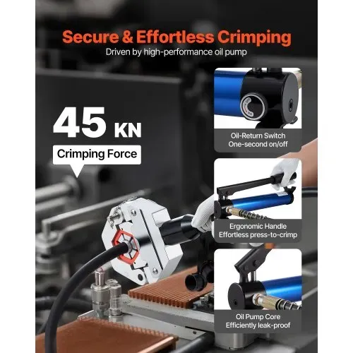 VEVOR Hydraulikschlauch-Crimpzange, Hydraulikschlauchpresse mit 7 Snap-On-Einsätzen & Tragekoffer, für Klimaanlagenschläuche zur Reparatur von Fahrzeugen & Klimaanlagen (mit Handpumpe) – Bild 2